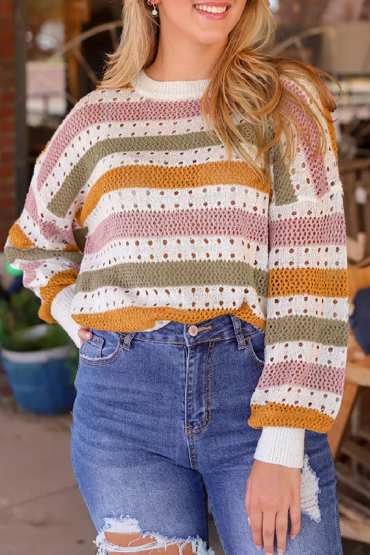 Flash Deal Striped Hollowed Knitted Loose Sweater