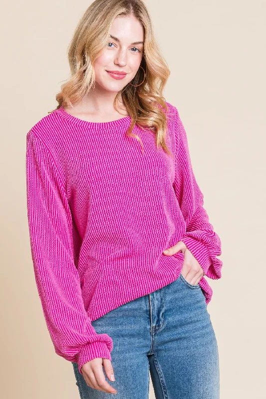 Bonus Savings BOMBOM Long Sleeve Curved Hem Ribbed T-Shirt