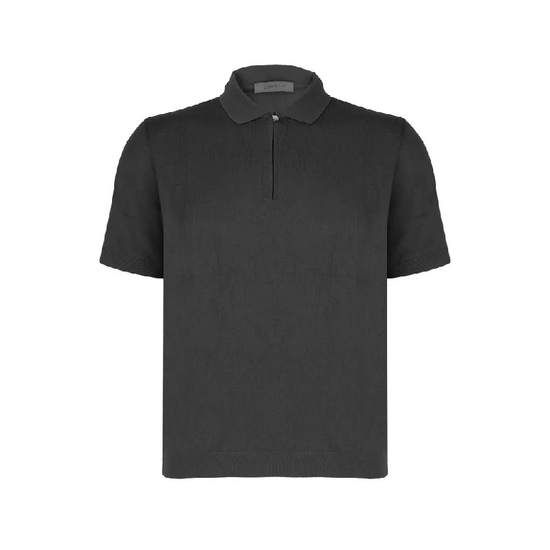 CORNELIANI Jacquard Zip Polo GREY