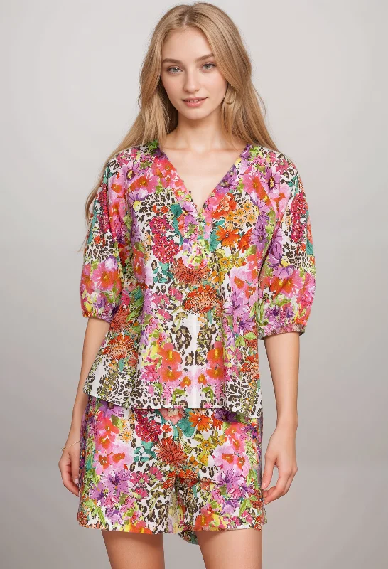 Take Advantage Johnny Was Wild Garden Puff Sleeve Button Front Blouse R14223 Boho Chic