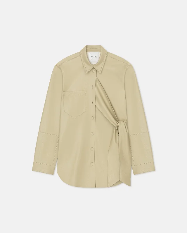 One-DAY Sale Ileka - Belted Okobor™ Alt-Leather Shirt - Pale Olive