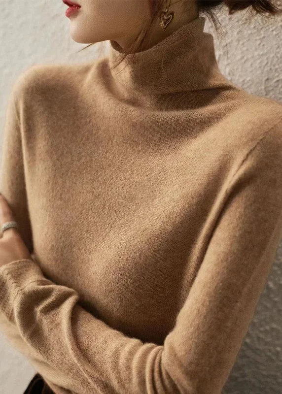 Now or Never Italian Camel Hign Neck Wool Knitted Sweaters Tops Fall