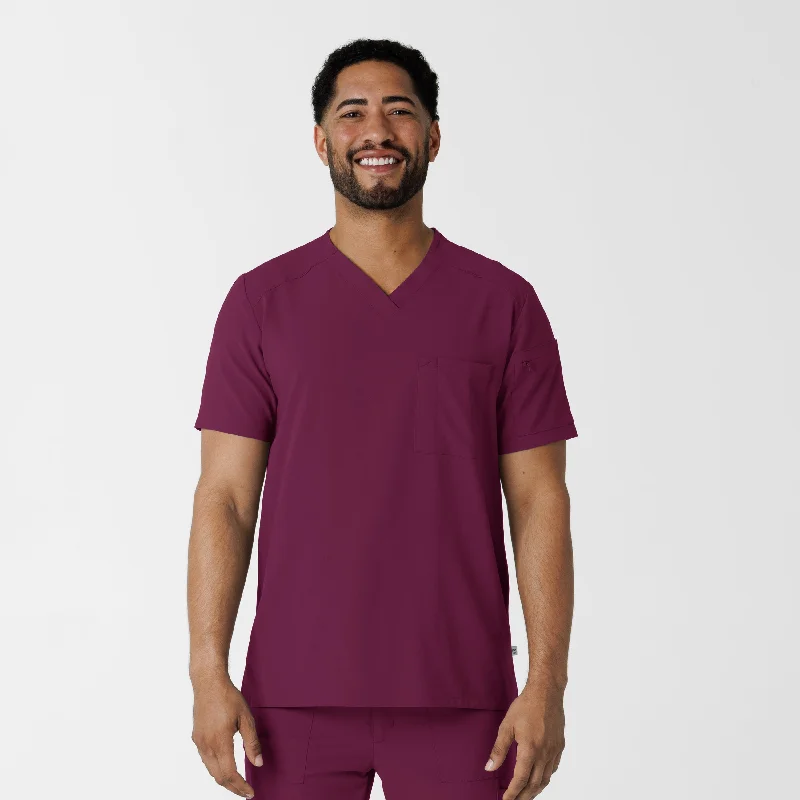 RENEW Men's V-Neck 5 Pocket Scrub Top - Wine