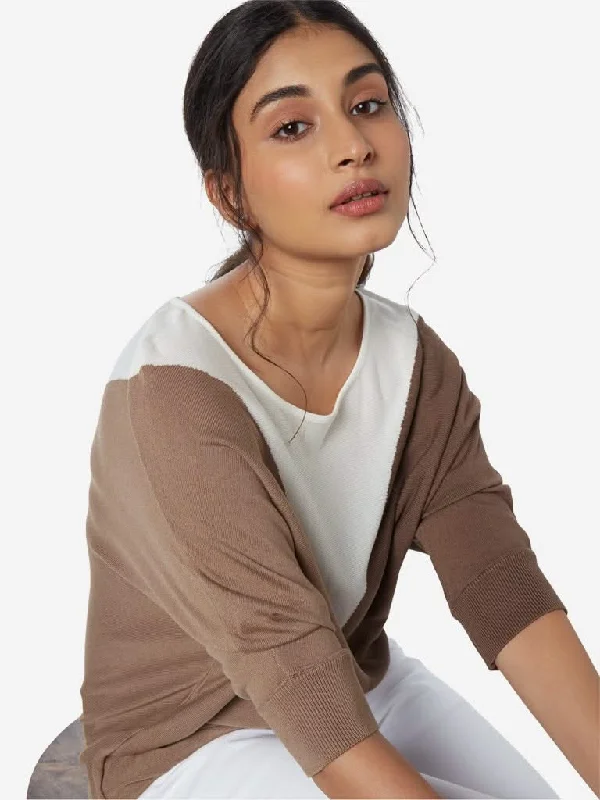 Buy Now LOV Brown Knitted Colour-Block Top