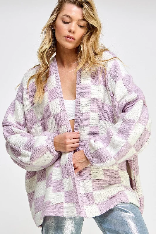 Flash Deals Lavender Checkered Oversized Cardigan