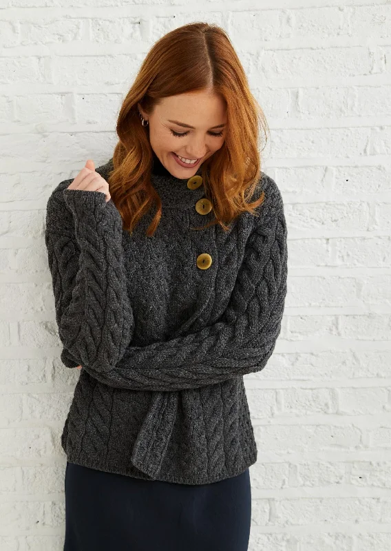 Weekend Offers That Excite Aran 3 Buttons Trellis Cardigan | Charcoal