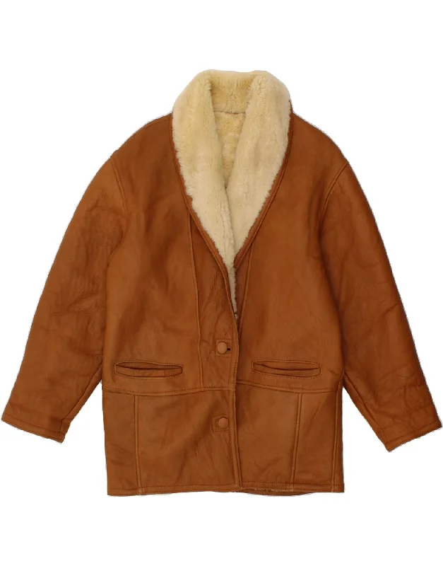Hot Buy VINTAGE Womens Oversized Shearling Jacket IT 44 Medium Brown Shearling