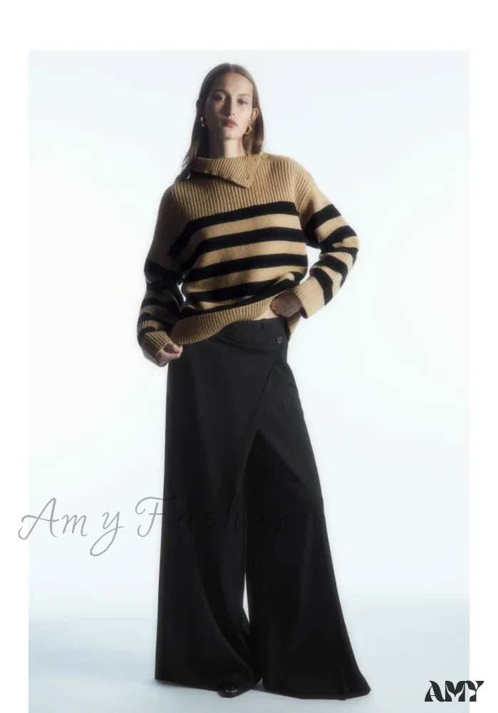Massive Deals 2024 Autumn New Style Standard One-shoulder Button-striped Casual Chic Sweater