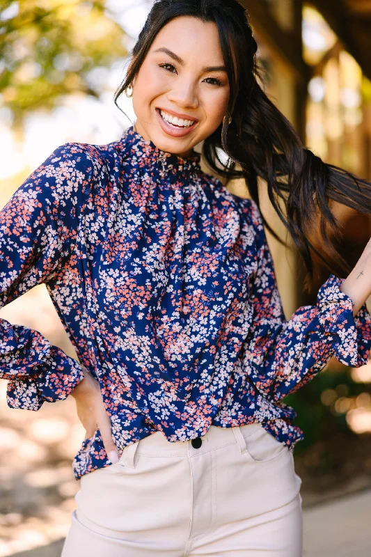 Online Exclusive This Is The Time Navy Blue Ditsy Floral L/S Blouse