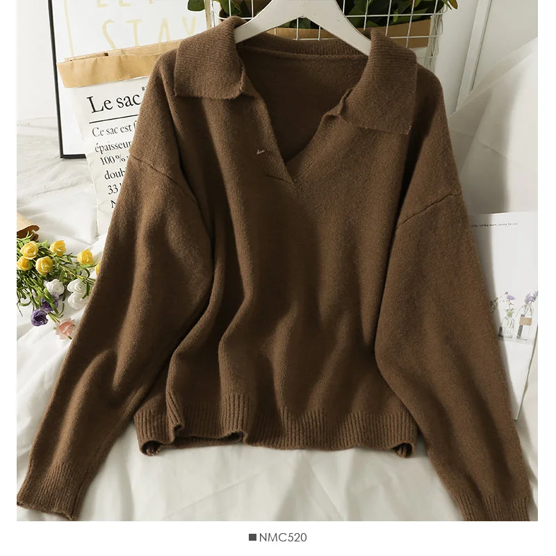 Hot Deal New Vintage Lapel loose thin Pullover Sweater for women  1805