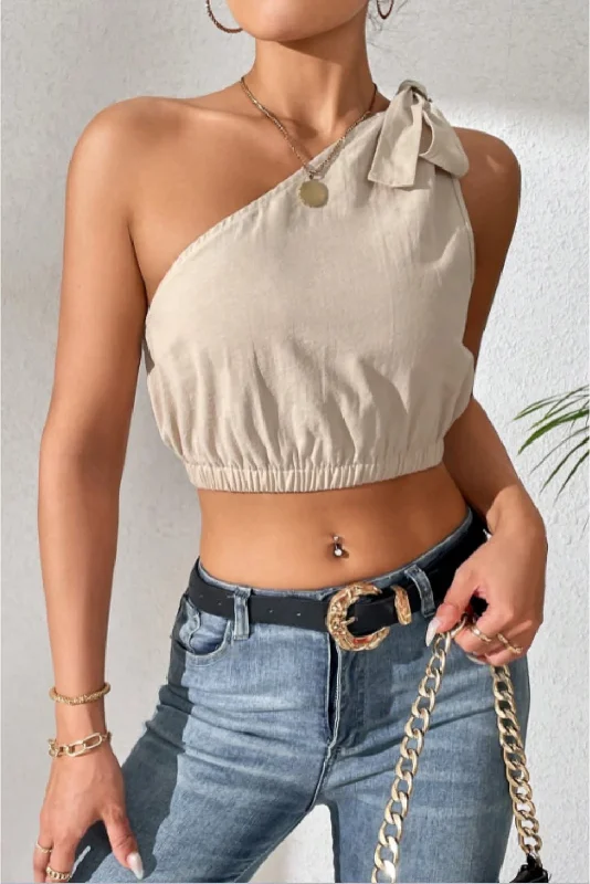 The Best Deal Cropped One-Shoulder Striped Tie Shoulder Tank