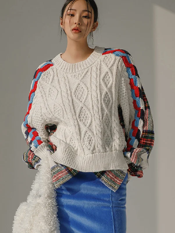 Weekend Specials to Love E2624 Color Contrasting Cable Knit