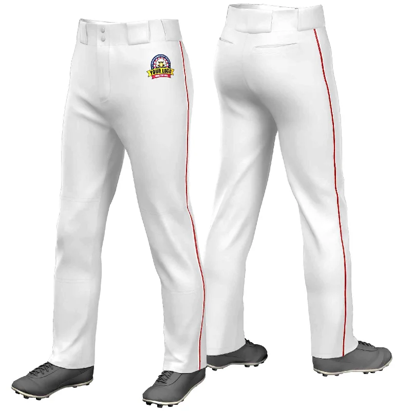 Custom White White-Red Classic Fit Stretch Practice Loose-fit Baseball Pants