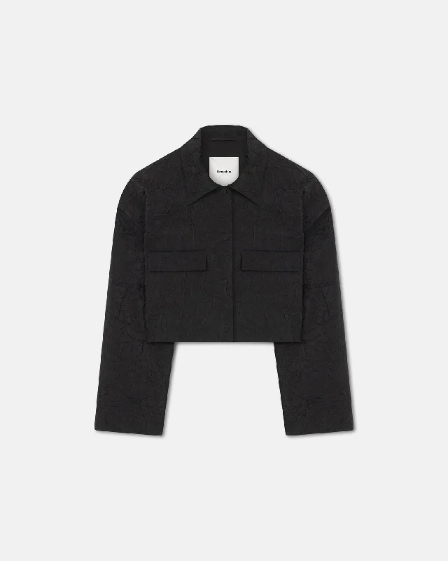 Weekend Savings Fiesta Coreen - Cropped Sculpted Glass Poplin Shirt - Black