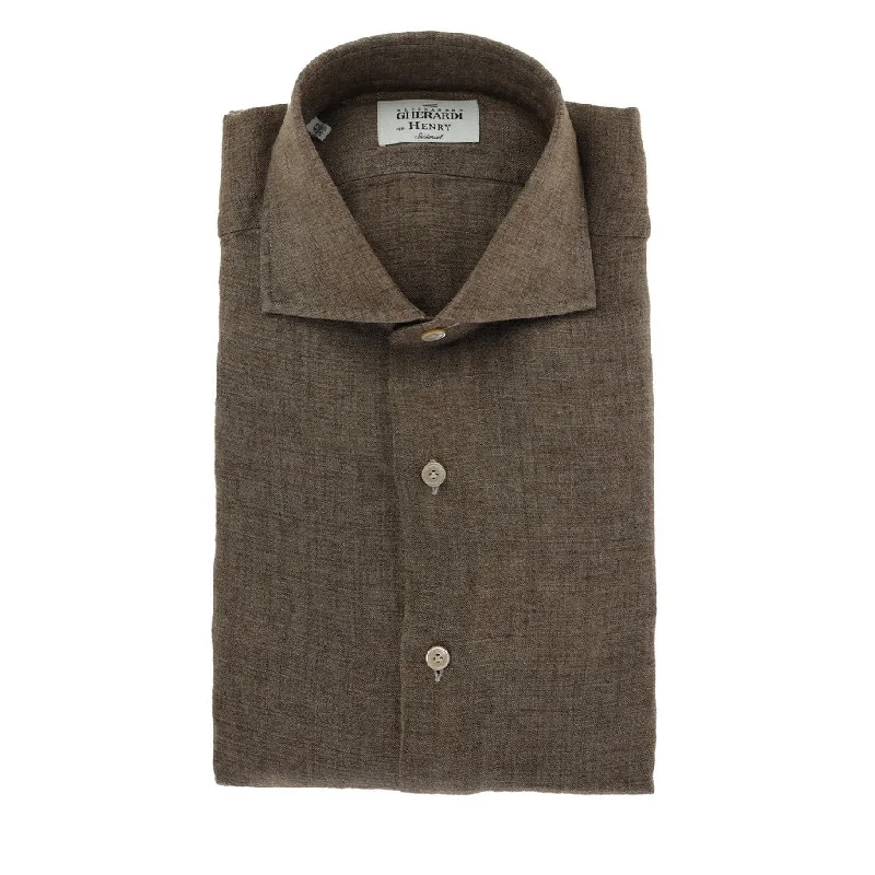 HENRY SARTORIAL X GHERARDI Long Sleeve Linen Shirt BROWN