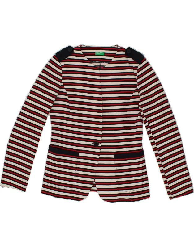 Weekend Deal BENETTON Womens 1 Button Blazer Jacket IT 44 Medium Red Striped Polyester