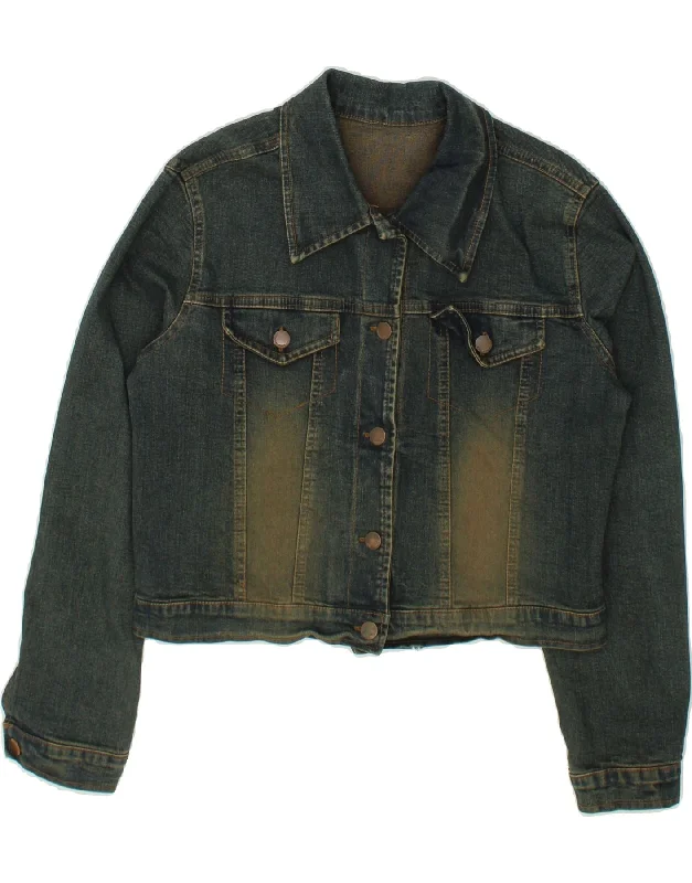 Crazy Savings VINTAGE Womens Crop Denim Jacket IT 42 Medium Blue Cotton