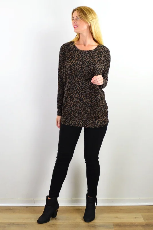 Weekend Savings Sensation Dark Brown Animal Print Tunic Top