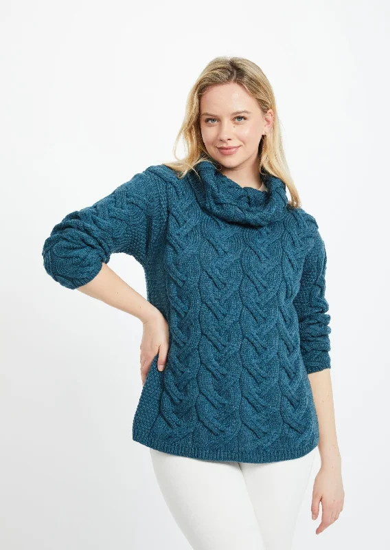 Weekend Savings Spectacular Aran Cowl Neck Chunky Sweater | Irish Sea