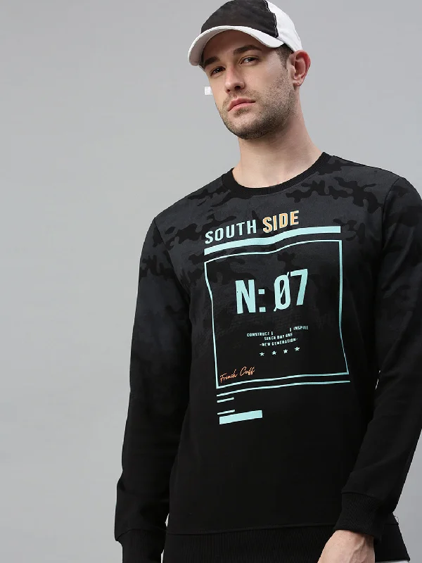 Men Printed Black Sweatshirt