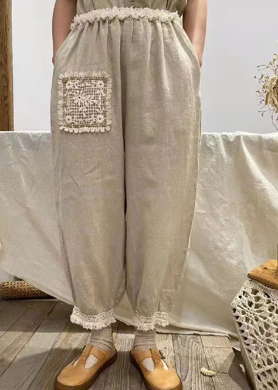 Unmissable Offer Fitted Apricot Ruffled Patchwork Linen Pants Spring