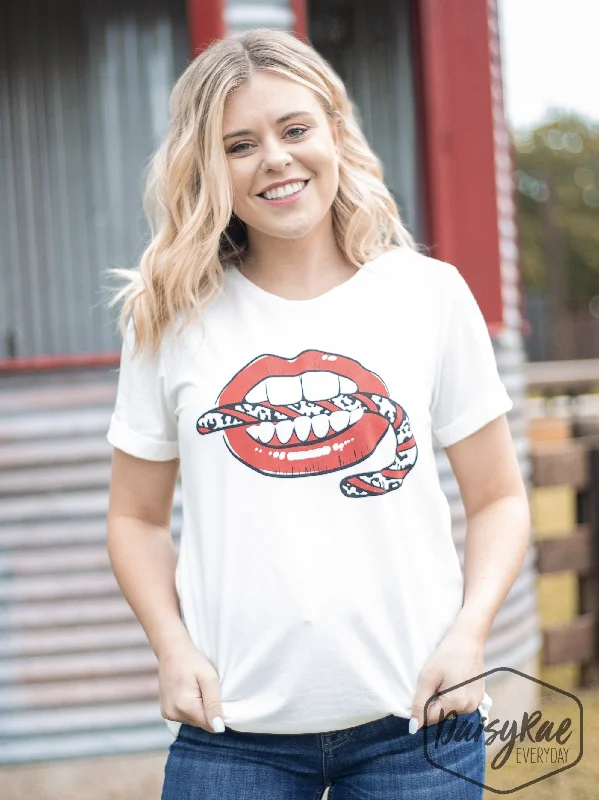 Price Rollback Candy Cane Lips on Vanilla Bean-White Cuff Tee
