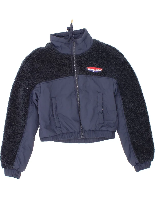 Low Cost TOMMY HILFIGER Womens Crop Teddy Bear Padded Jacket UK 10 Small Navy Blue