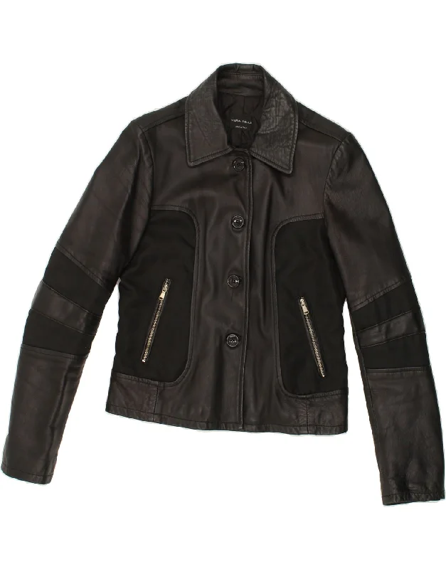 Weekend Savings Extravaganza VINTAGE Womens Leather Jacket UK 14 Large Black Patchwork Leather