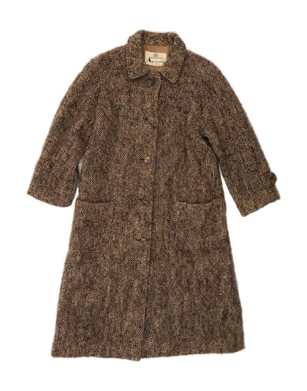 Shop and Save AQUASCUTUM Womens Overcoat UK 14 Medium Brown Flecked Wool