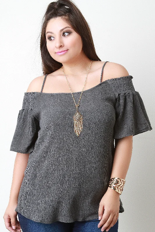 Discount Deals Crinkled Woven Bardot Necklace Top