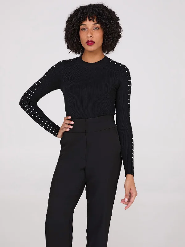 Time-Limited Offer Rhinestone Stud Crew Neck Sweater