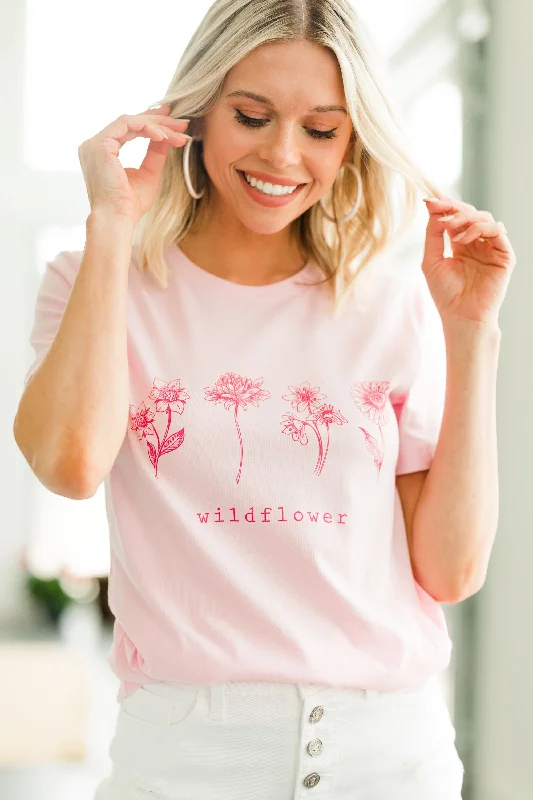 New Arrival She's A Wildflower Light Pink Graphic Tee