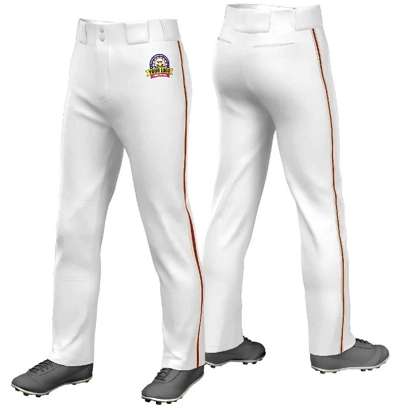 Custom White Khaki Crimson-Khaki Classic Fit Stretch Practice Loose-fit Baseball Pants