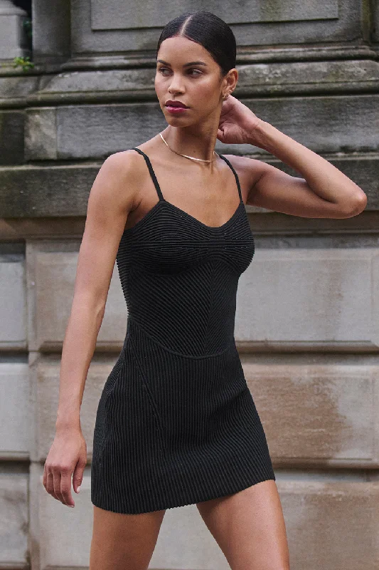 Weekend Offers That Delight Denim Knit Mini Dress - Black/Anthracite