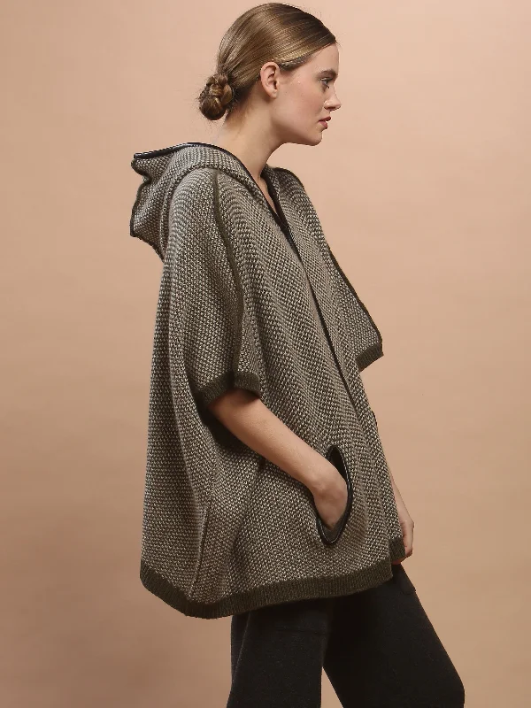 Anniversary Sale Leather Trimmed Zipped Hoodie Cape