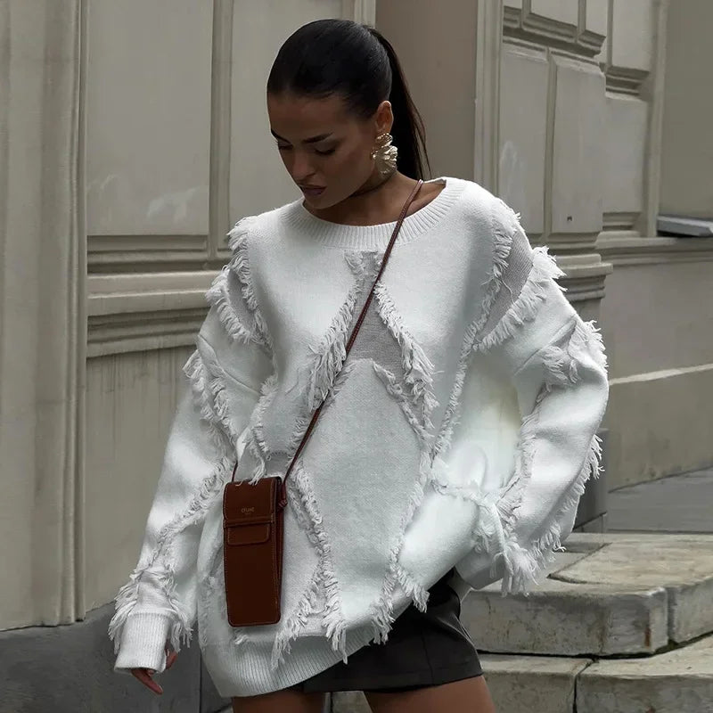 Weekend-Only Price Drops Vintage Jacket Women Autumn Winter Knit Pullover Tassel Design New Loose Lazy Sweater Weekend-Only Price Drops Vintage Jacket Women Autumn Winter Knit Pullover Tassel Design New Loose Lazy Sweater