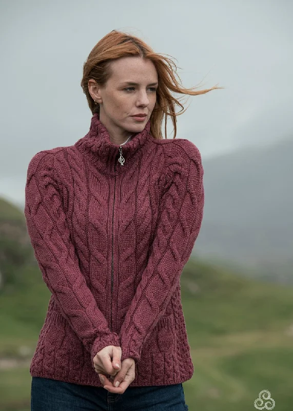 Amazing Deals Aran Full Zip Cardigan | Raspberry