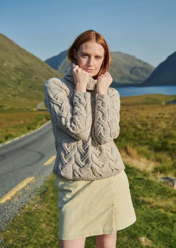 Weekend Bargains to Grab Aran Cowl Neck Chunky Sweater | Oatmeal