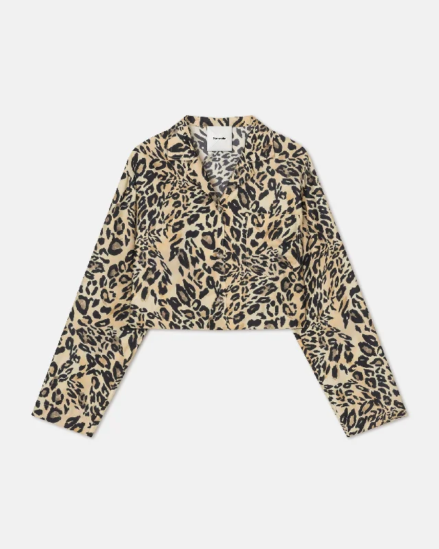 Half Price Vally - Cropped Printed Twill-Silk Shirt - Leopard