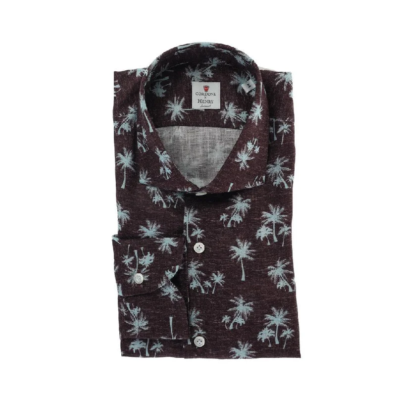 HENRY SARTORIAL X CORDONE Printed Linen Shirt BLACK BLUE