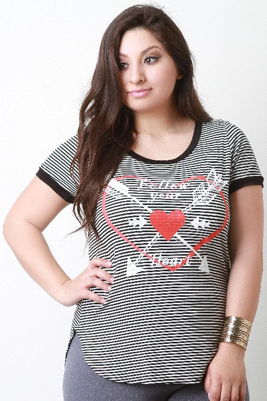 Weekend Savings Spectacular Follow Your Heart Striped Graphic Print Tee
