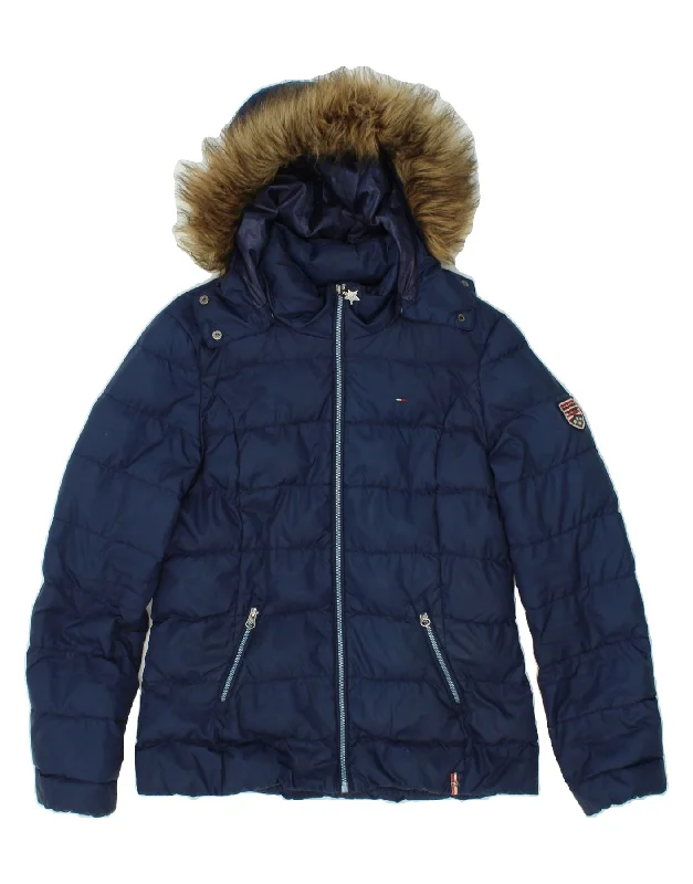 Special Discount TOMMY HILFIGER Womens Hooded Padded Jacket UK 14 Medium Navy Blue