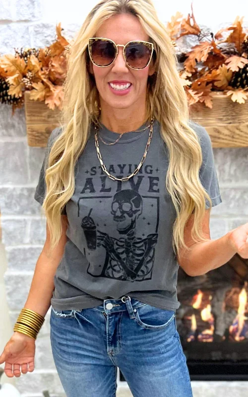 Price Cut Staying Alive Graphic T-Shirt** - Final Sale