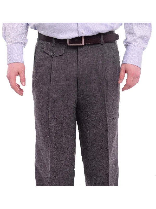 Apollo King Classic Fit Gray Heather Pleated Wide Leg Wool Dress Pants