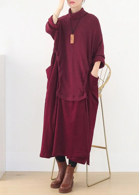 Final Clearance Fashion long sleeve Sweater high neck weather Moda red Art sweater dresses
