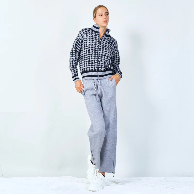 Weekend Savings Bonanza Zip-up houndstooth knit jacket wholesale