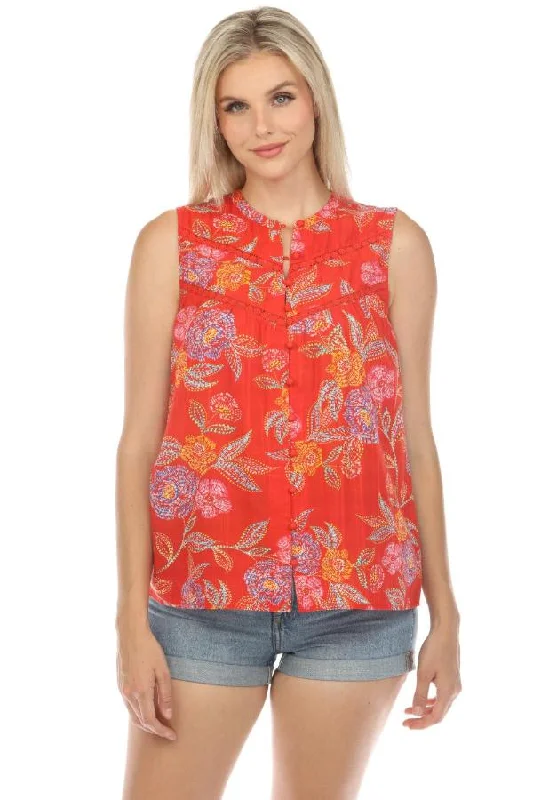Weekend Offers That Shine Johnny Was Calme Red Mandarin Collar Tank Top Boho Chic R11524