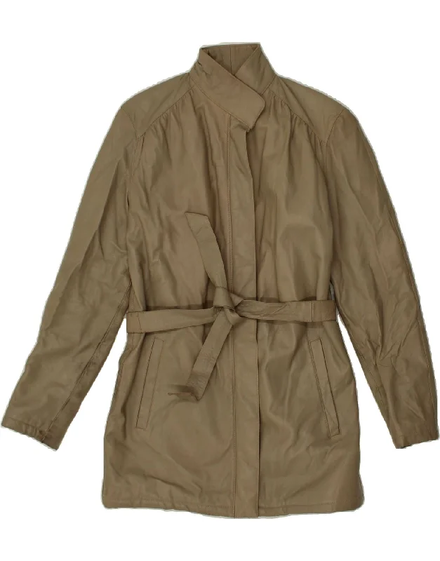 Early Bird VINTAGE Womens Leather Coat IT 40 Small Khaki
