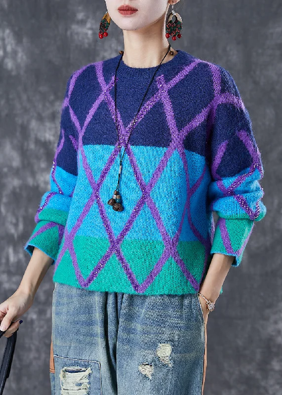 Overstock French Colorblock Oversized Thick Knit Sweaters Winter