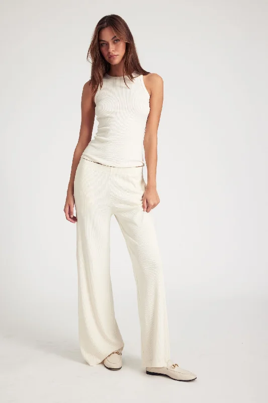 Deep Discounts Creme Rib Wide Leg Pants